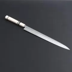 9342 柳刃包丁 9寸 刺身包丁 刃は究極の切れ味 人工象牙黒三本巻