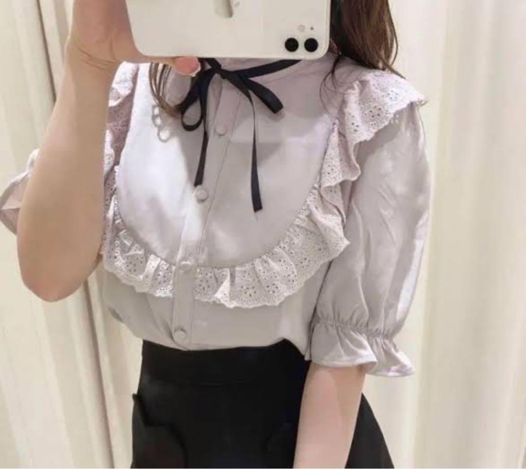 evelyn チョーカーリボンレースTP アイスグレー レースリボンリブ