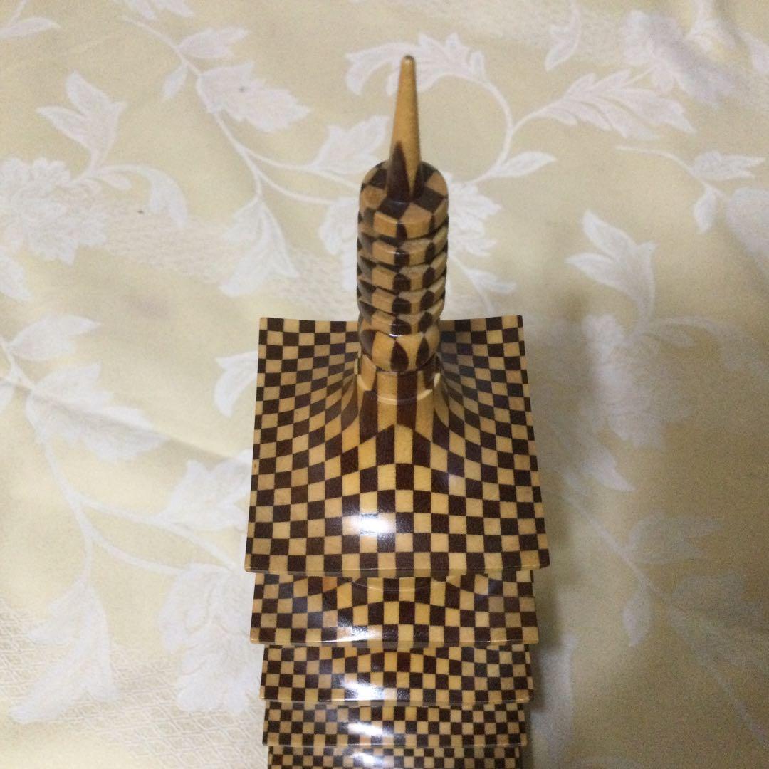 【廃版希少品】工芸品　箱根寄木細工　五重塔　高さ38cm 廃版希少品】工芸品箱根寄木細工五重塔高さ38cm