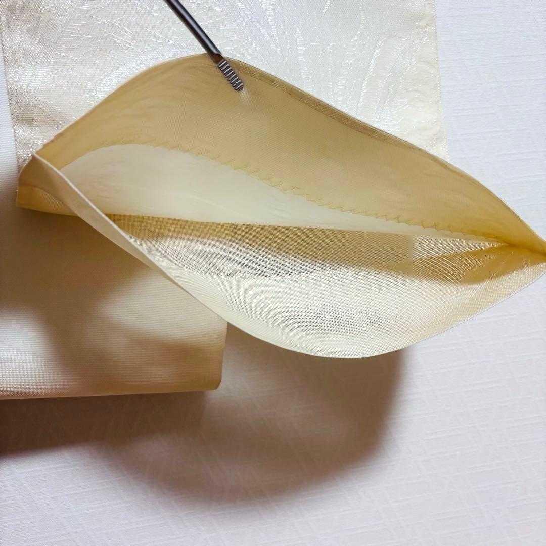 505my98△綴織 菊 菖蒲 花 金糸 袋帯△美品