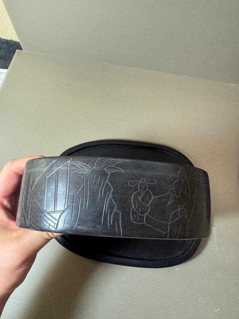 JChere煤炉mercari代购：2911 中国古硯人物文字彫刻中国骨董書道具