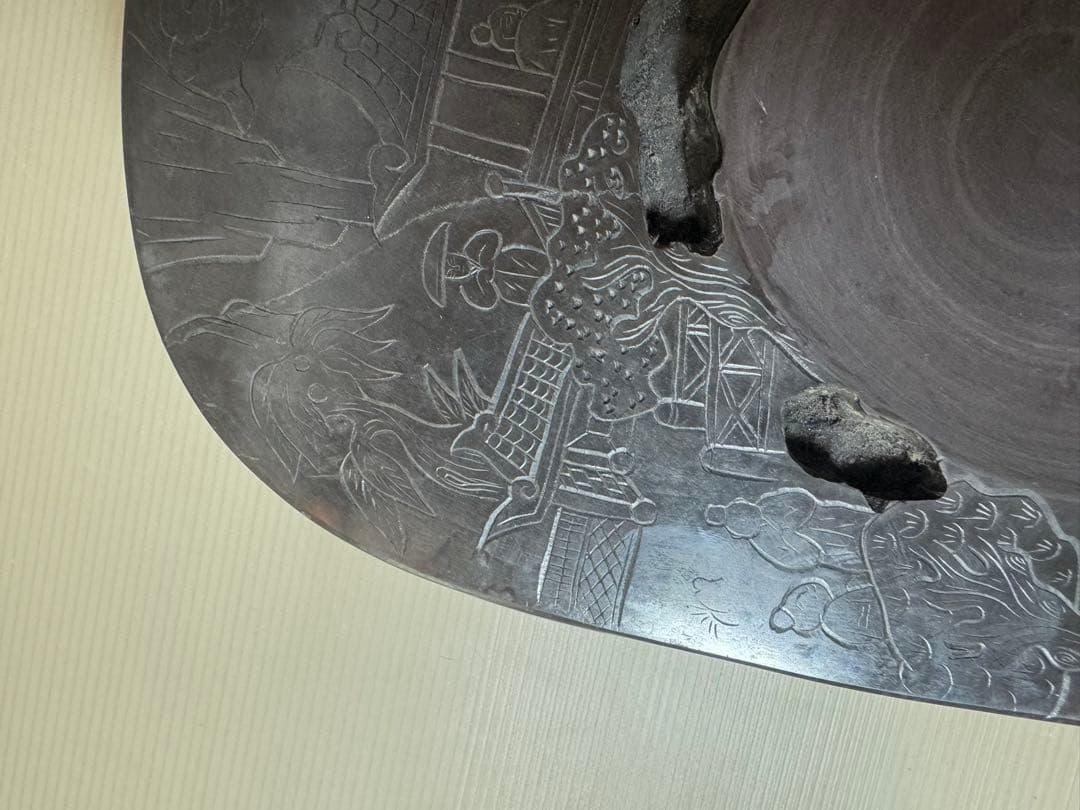 JChere煤炉mercari代购：2911 中国古硯人物文字彫刻中国骨董書道具