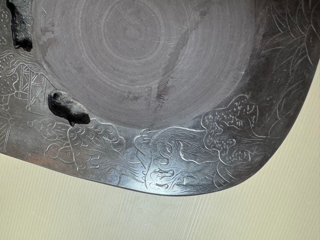 2911 中国古硯　人物文字彫刻　中国骨董　書道具 2911 中国古硯 人物文字彫刻 中国骨董 書道具