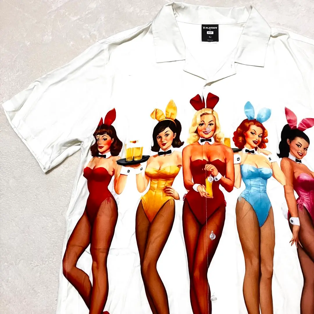 HUF × PLAYBOY コラボ 半袖シャツ PLAYGIRL アイボリー