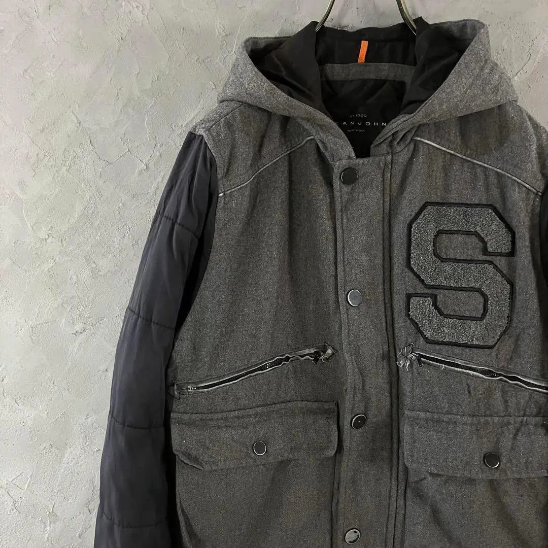 SEANJOHN ジャケット　バイカラー　中綿　フルジップ　ビッグロゴ　LO9