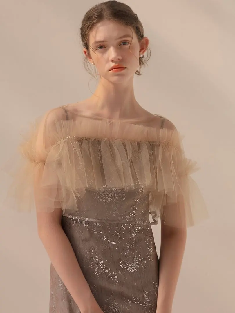 チュールフリルボレロペイントマーメイドワンピースドレス結婚式二次会パーティー