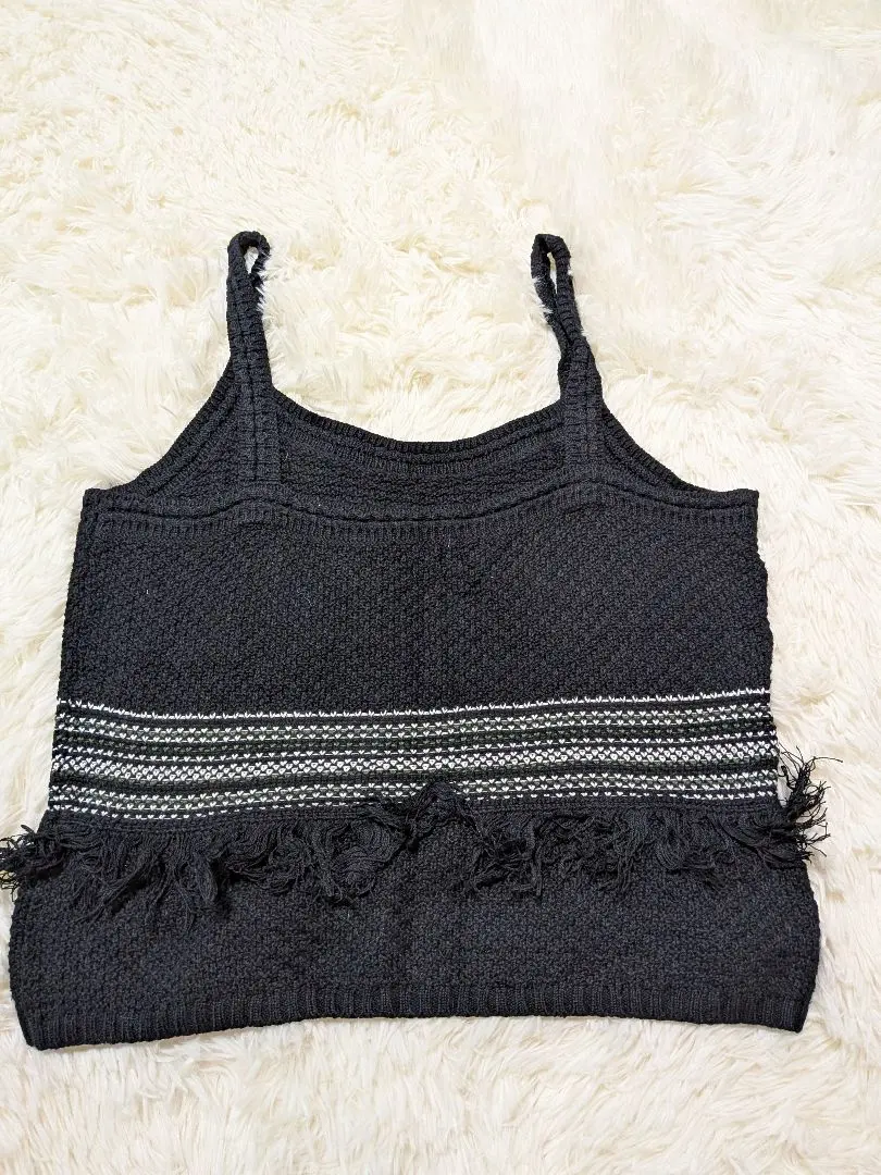 GU 黒 フリンジ付きニットベスト　Lサイズ