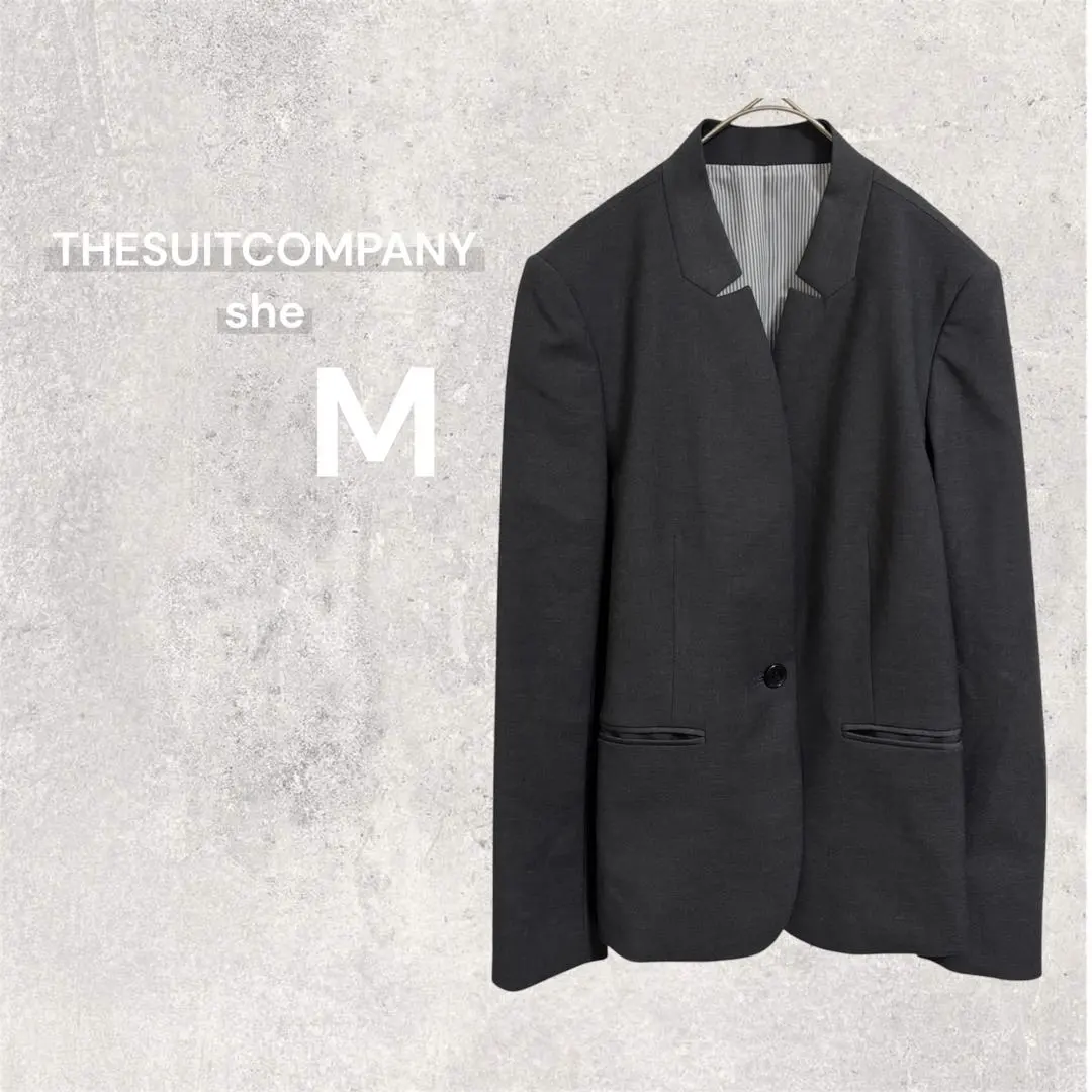 【美品】ザスーツカンパニー ノーカラージャケット スーツ グレー 仕事 M