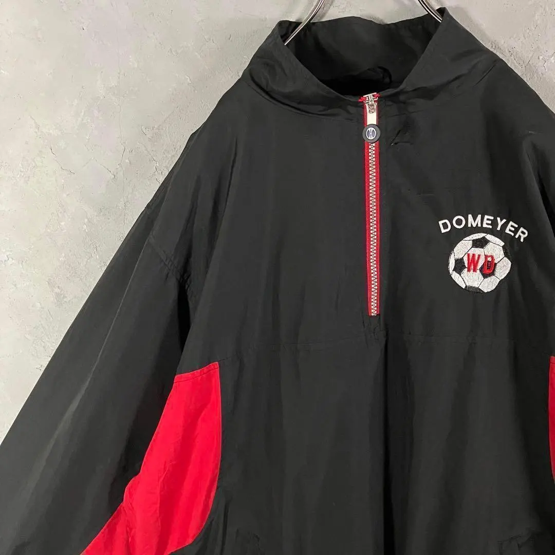 HOLLOWAY ハーフジップ　刺繍ロゴ　サッカー　バイカラー　黒　M LO10