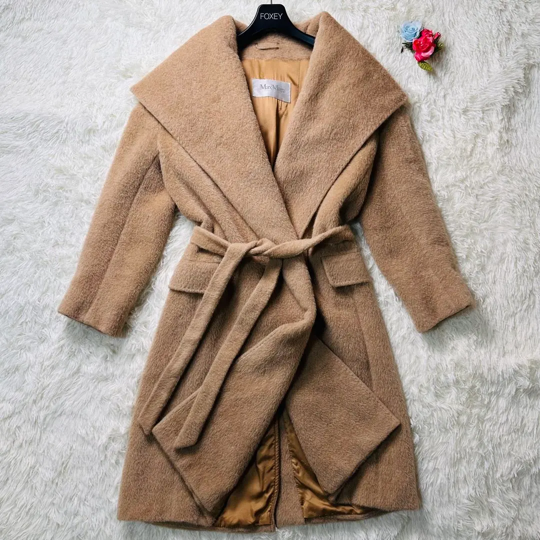 現行 白タグ 極美品 マックスマーラ リアルト キャメル ベルテッドコート