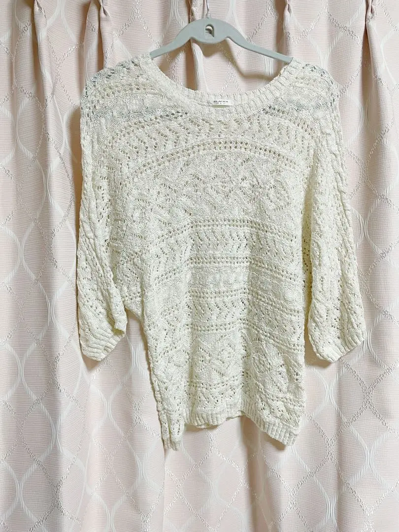 【美品】ハニーズ　Honeys ラメ入り透かし編みニット　オフホワイト　Lサイズ