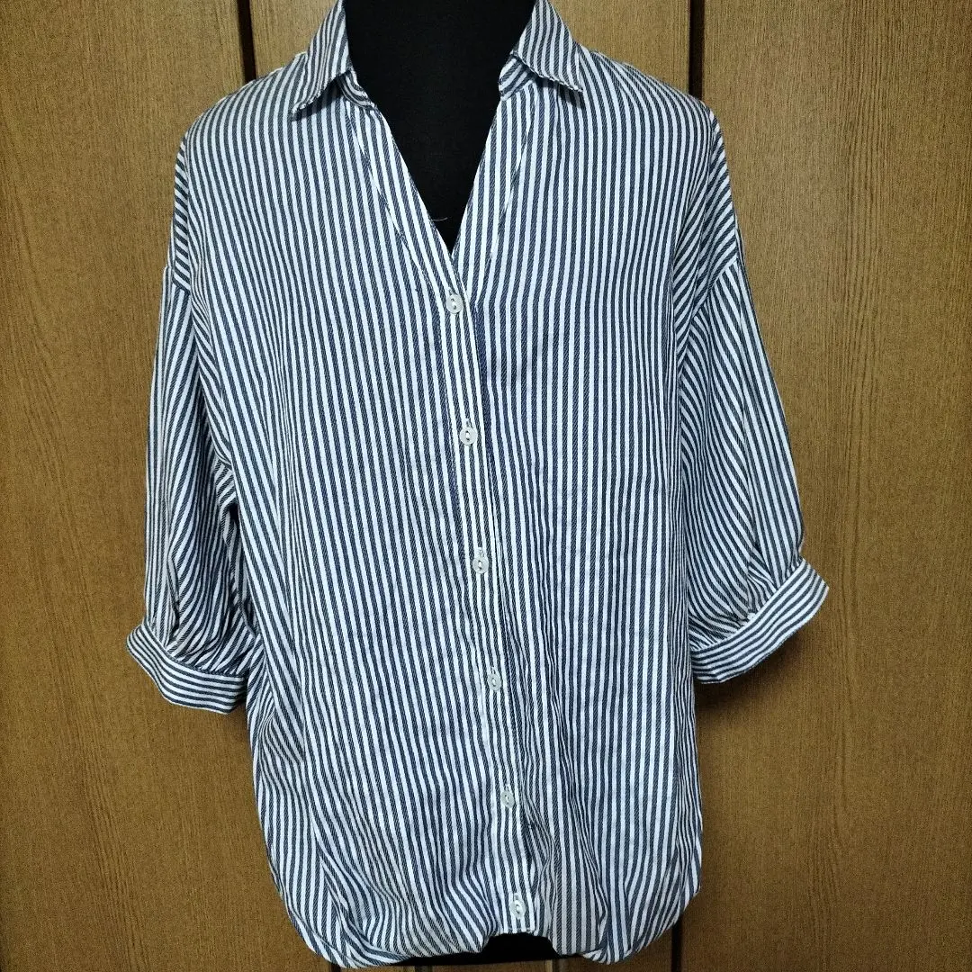 ストライプ 七分袖シャツ