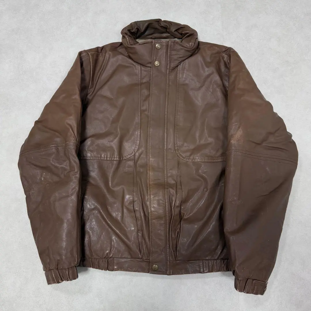 古着 80s 黒タグ エディーバウアー レザー ダウンジャケット ブラウン 茶⑤