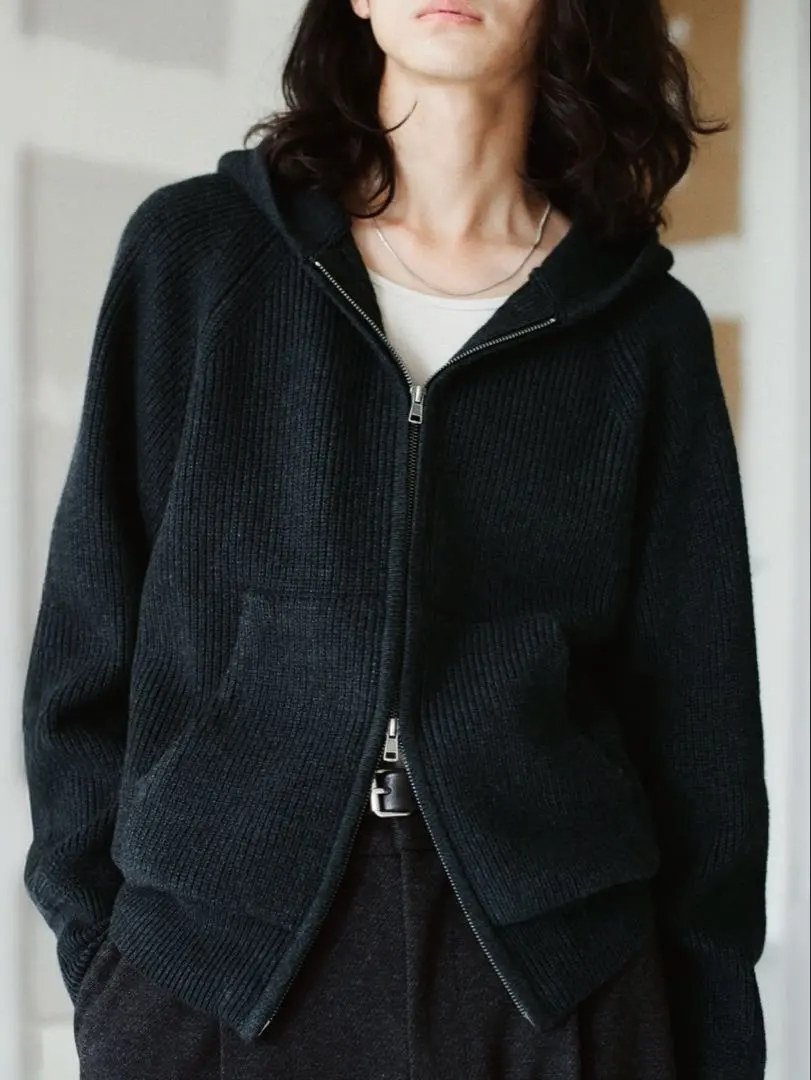 【WYM LIDNM】 AZE KNIT CROPPED HOODIE