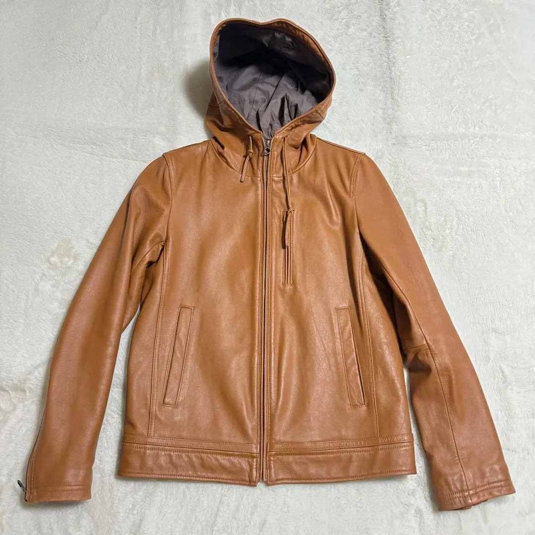 美品アーバンリサーチ　羊革フーデッドライダースジャケット　メンズ38キャメル