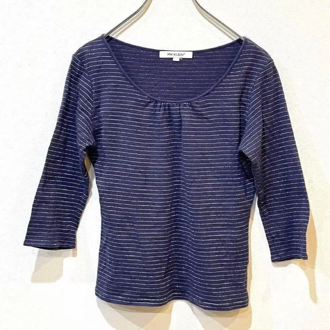 Tシャツ　【MK KLEIN*】　ボーダー　ネイビー　クルーネック　S　シンプル