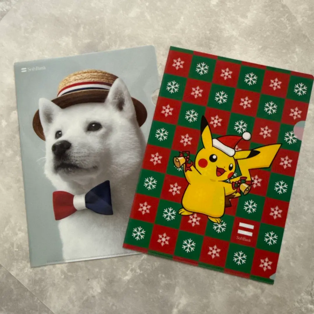 【未使用】SoftBank お父さん 犬✨ピカチュウ サンタA4クリアファイル