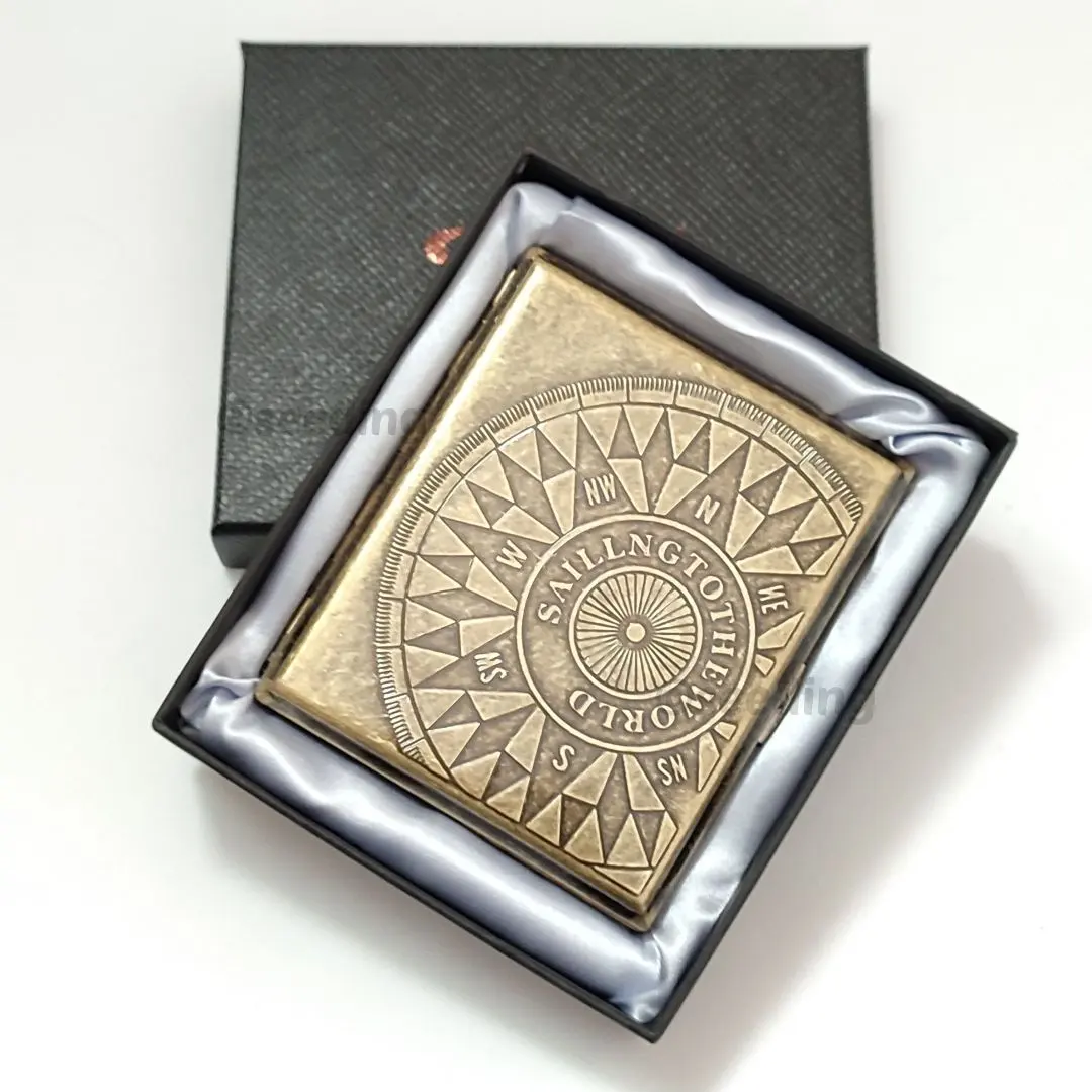 【匿名配送】シガレットケース　20本収納　羅針盤　角型　タバコケース