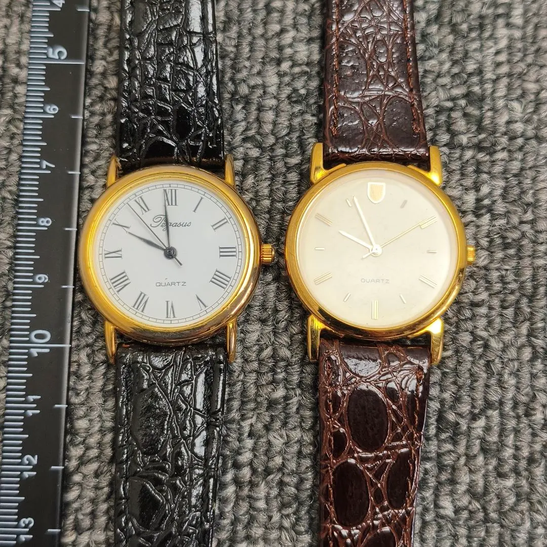 ♥️ ペア 動作品 クォーツ時計 2本セット 黒茶色 メンズ　レディース