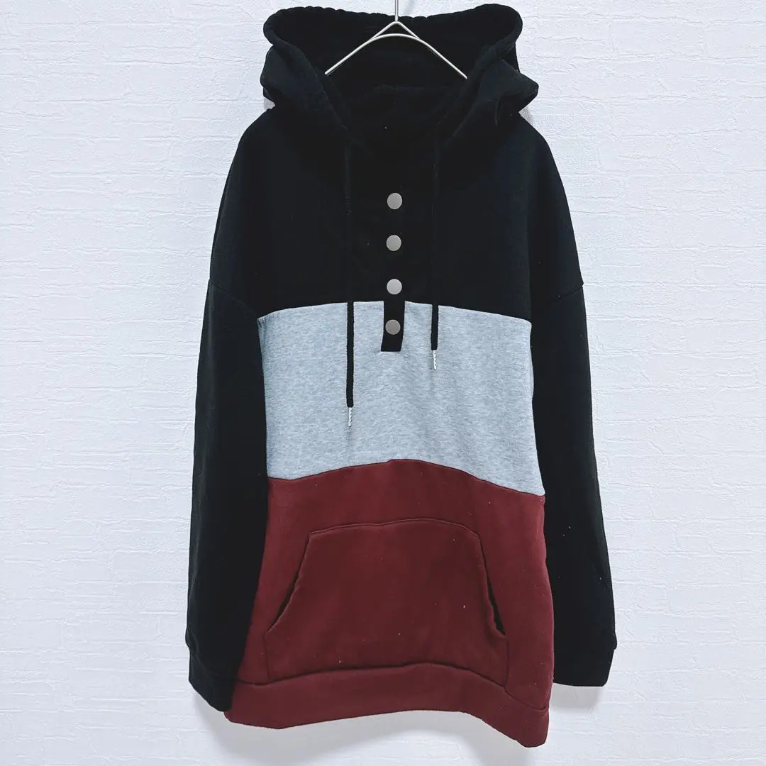 SHEIN カラー ブロックパーカー Sサイズ フード シーイン 黒 グレー