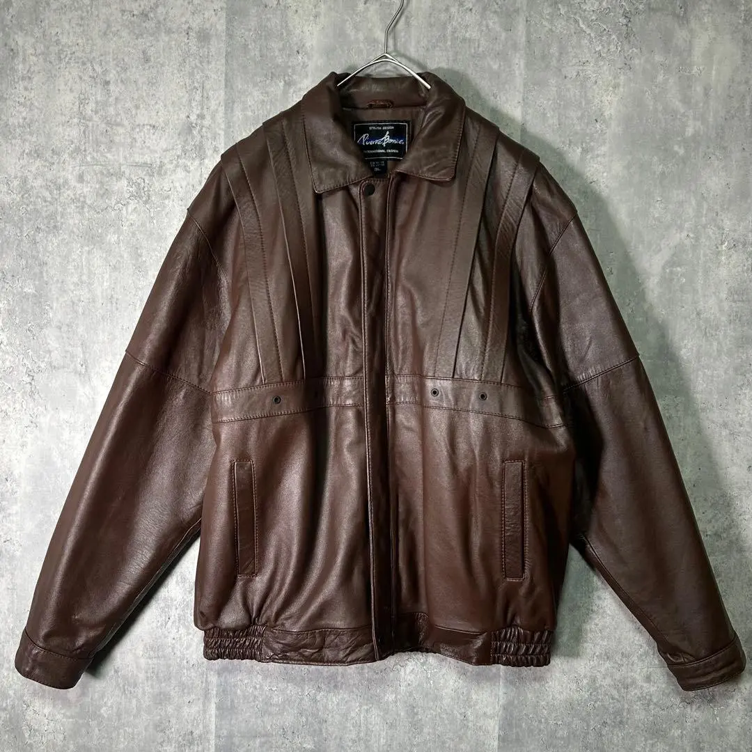 希少タックデザイン ラムレザージャケット 羊革 茶色 大きいサイズ