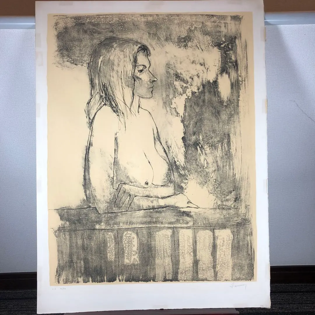 ジャン・ジャンセン　「バルコニーの裸婦」 リトグラフ　作家直筆サイン　額縁無し