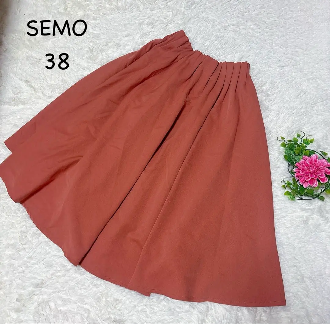 SEMO【M】テラコッタ フレアスカート ゴムウエスト　レーヨン　ガーリー