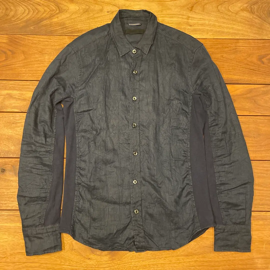 junhashimoto ダークネイビー 長袖 麻製 シャツ size1