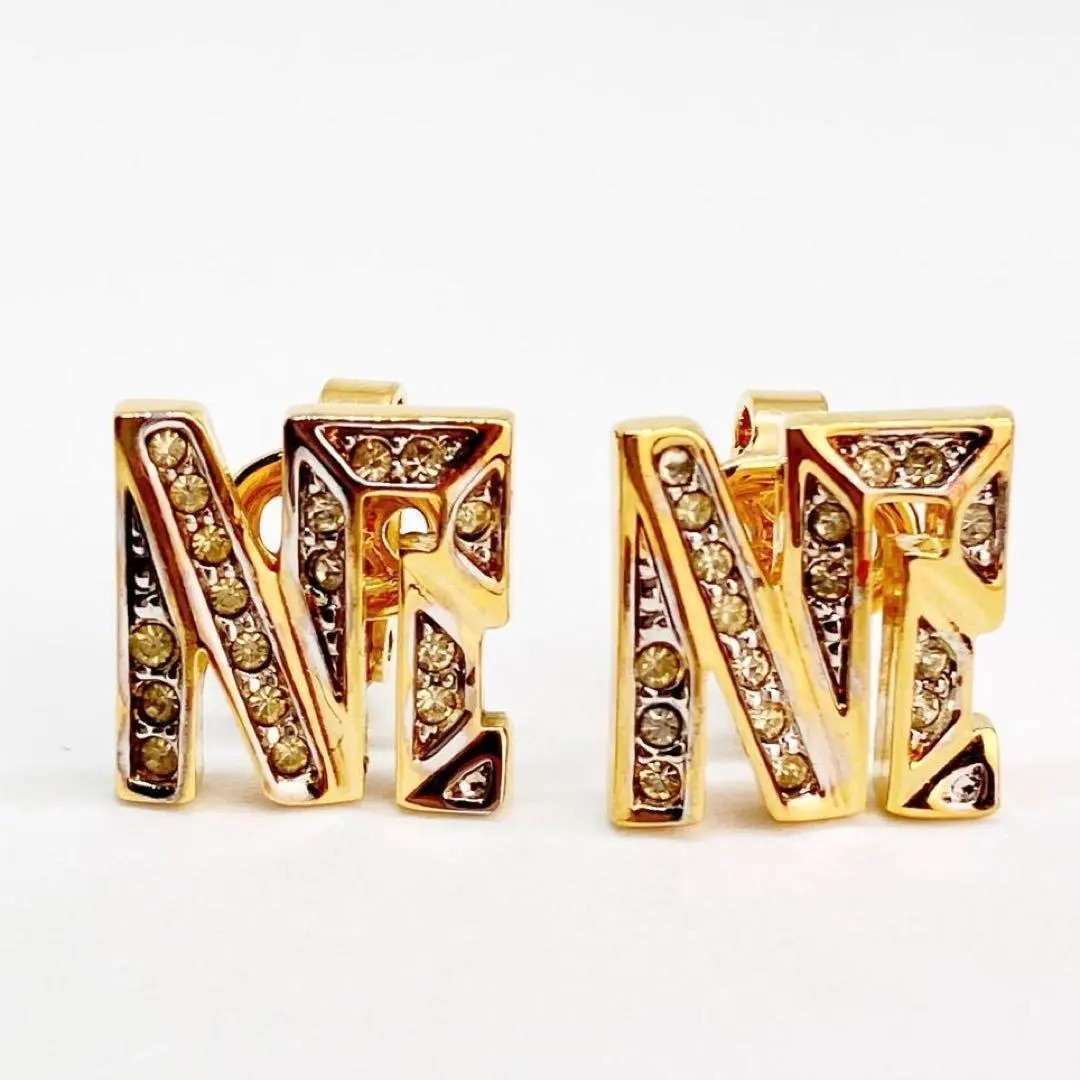 極美品✨ニナリッチ ラインストーン イヤリング ゴールド ロゴ レディース