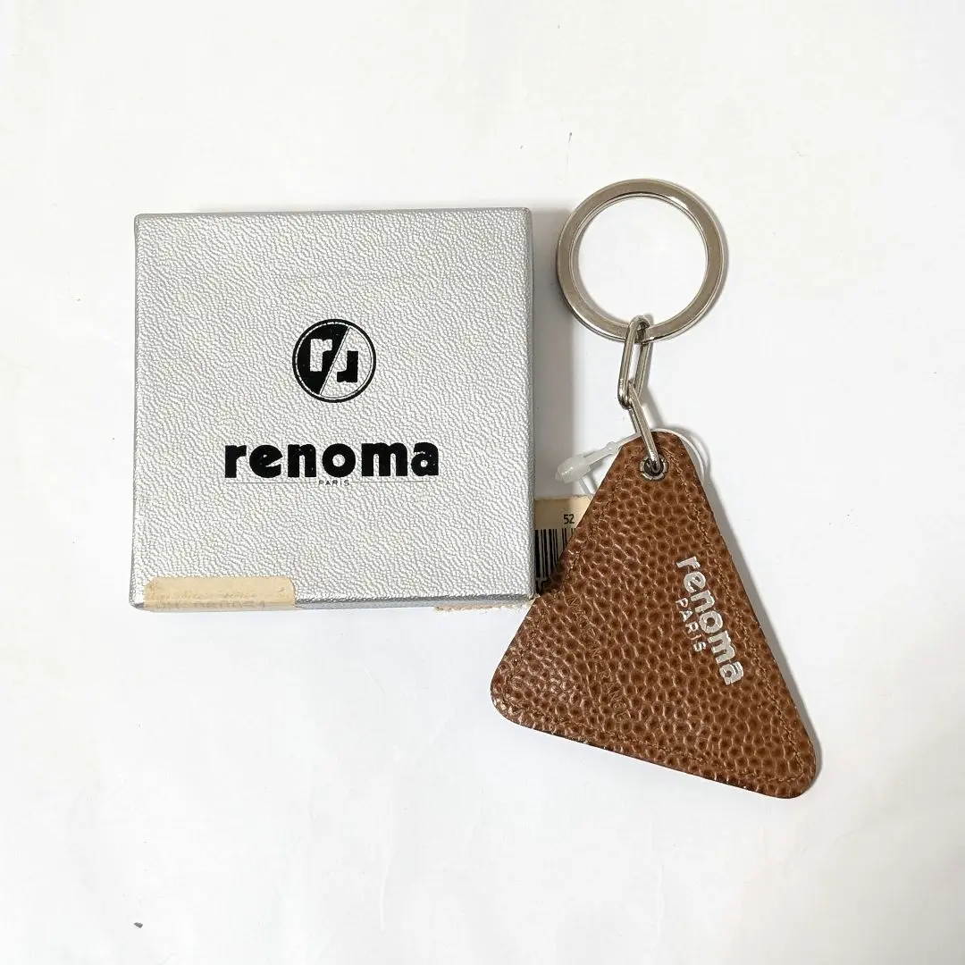 未使用　RENOMA　キーホルダー　レザー　ブラウン　三角　タグ付き　箱あり