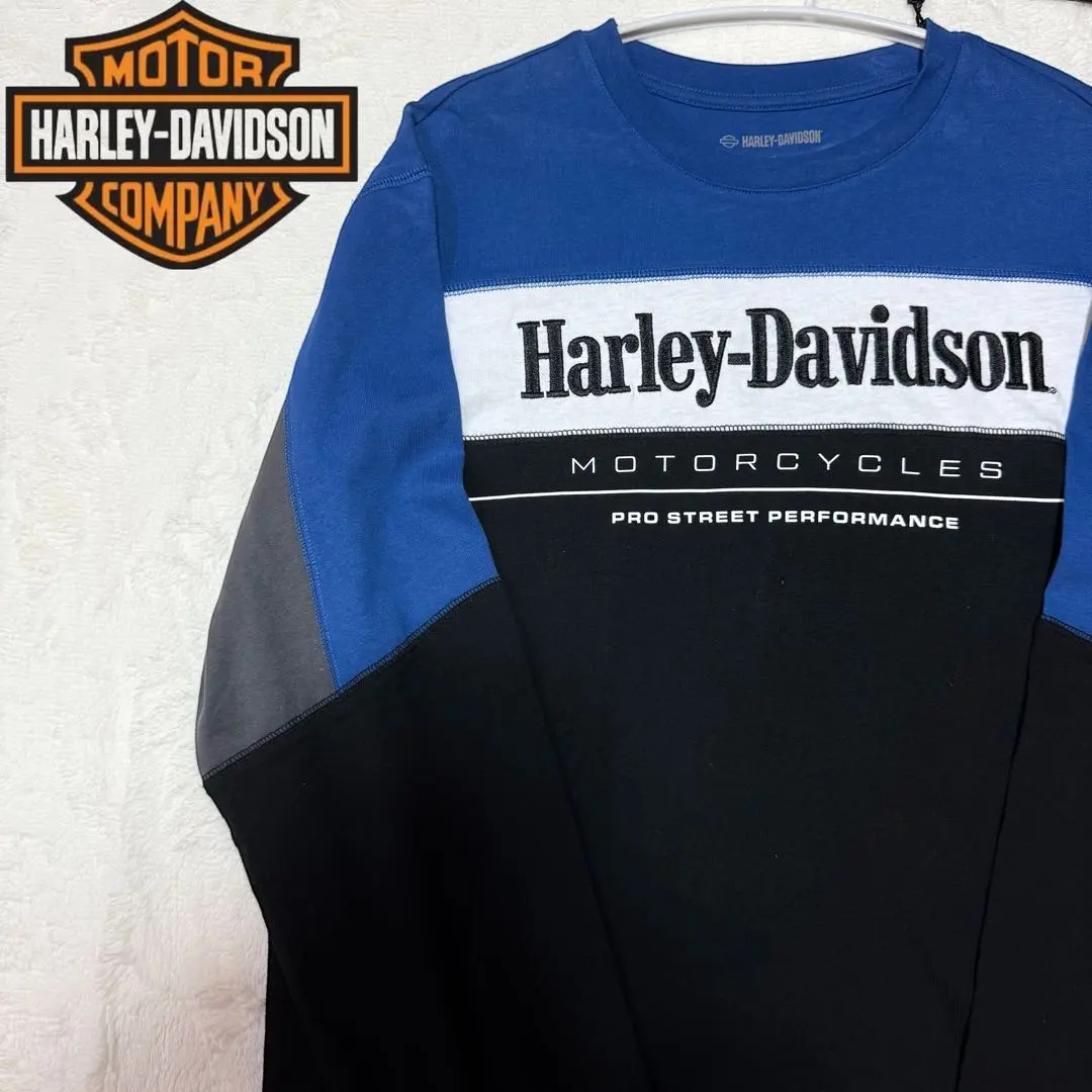 【未使用・タグ付き】HARLEY-DAVIDSON ロンT 黒青　M