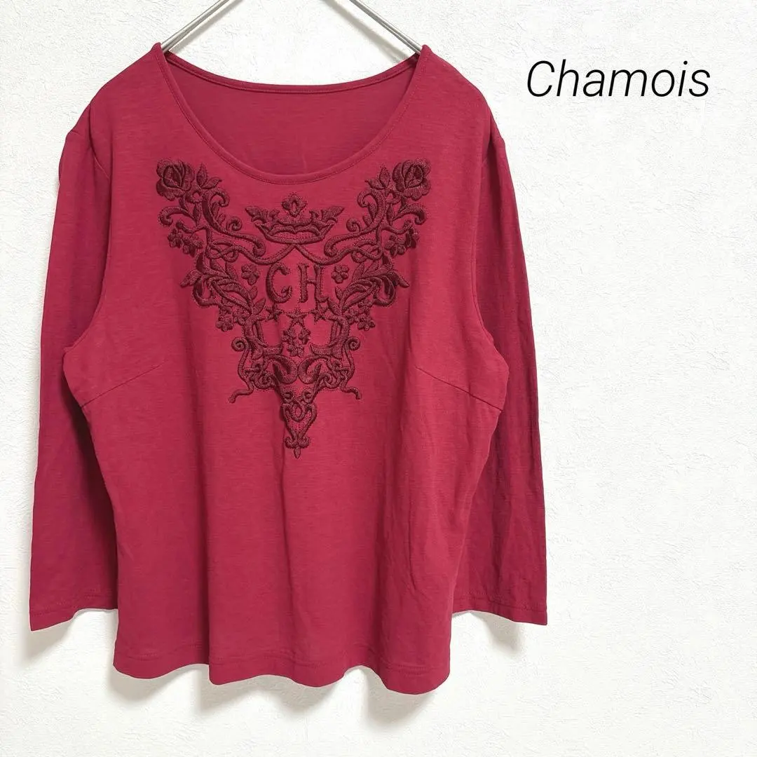 シャミー　七分袖Tシャツ　花刺繍　シアー素材　透け感　サイドスリット　派手　40