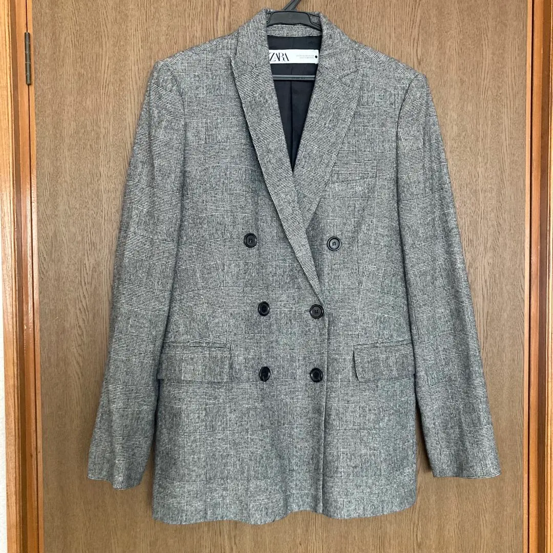 ZARA ダブルブレスト ダブル テーラードジャケット グレンチェック チェック