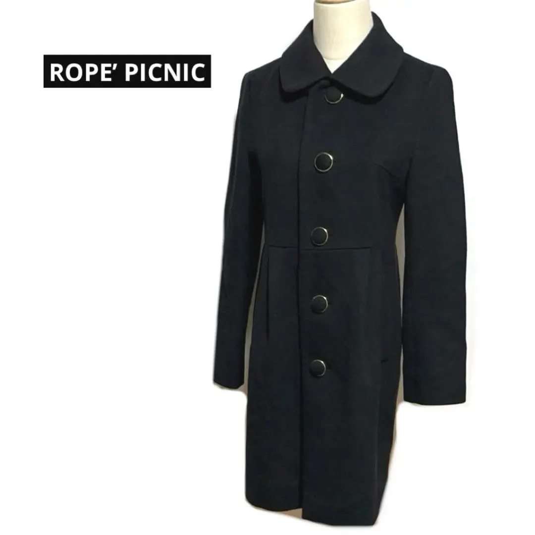 ロペピクニック ステンカラーコート 黒無地 上品　丸襟大きいボタン　Mサイズ