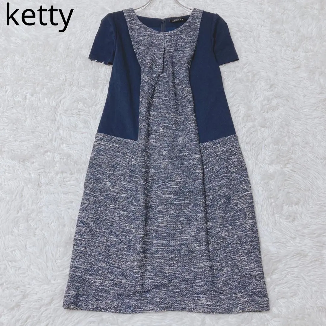 ケティ　半袖ワンピース　ドッキング　ツイード　ネイビー　オケージョン　大人女子