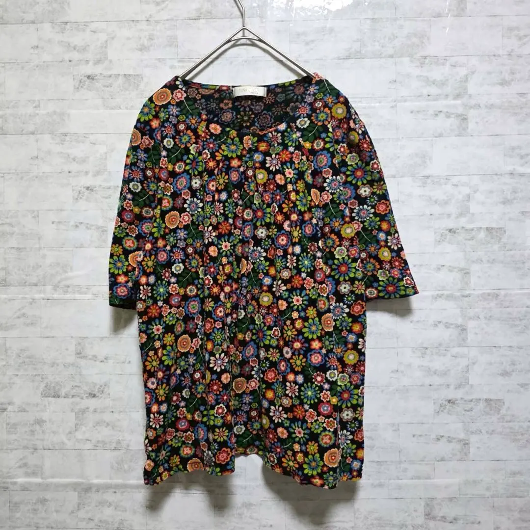 【パナセリーナ】チュニック カットソー 七分袖 L ゆったり 総柄 鮮やか