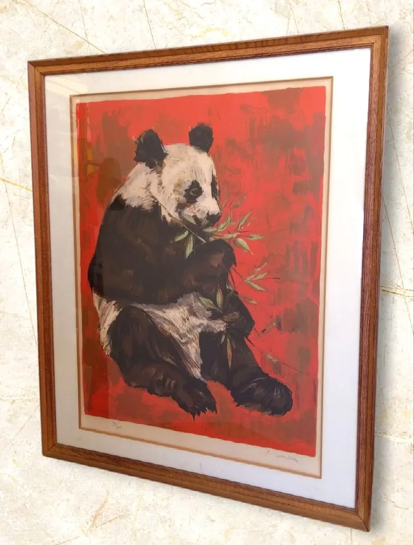 アンティーク　パンダ　版画　シリアルナンバー　作者名あり