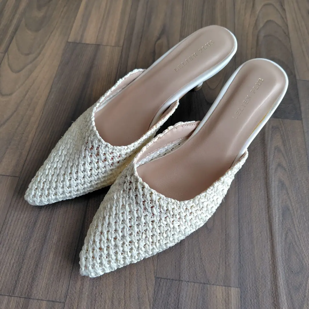 Lサイズ　アイボリー ミュール　レディース　おしゃれ　ヒール