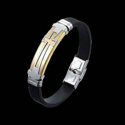 【B13】ブレスレット　アクセサリー　メンズ　イエロー　チタン　クロス　十字架