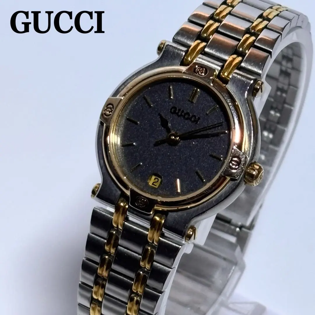 新品電池交換済 GUCCI レディースウォッチ 9000L デイト コンビカラー