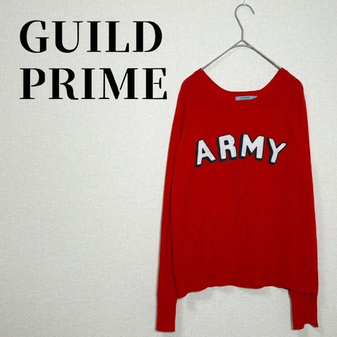ギルドプライム　ARMY刺繍ロゴ　ニットセーター　プルオーバー　レッド　サイズS