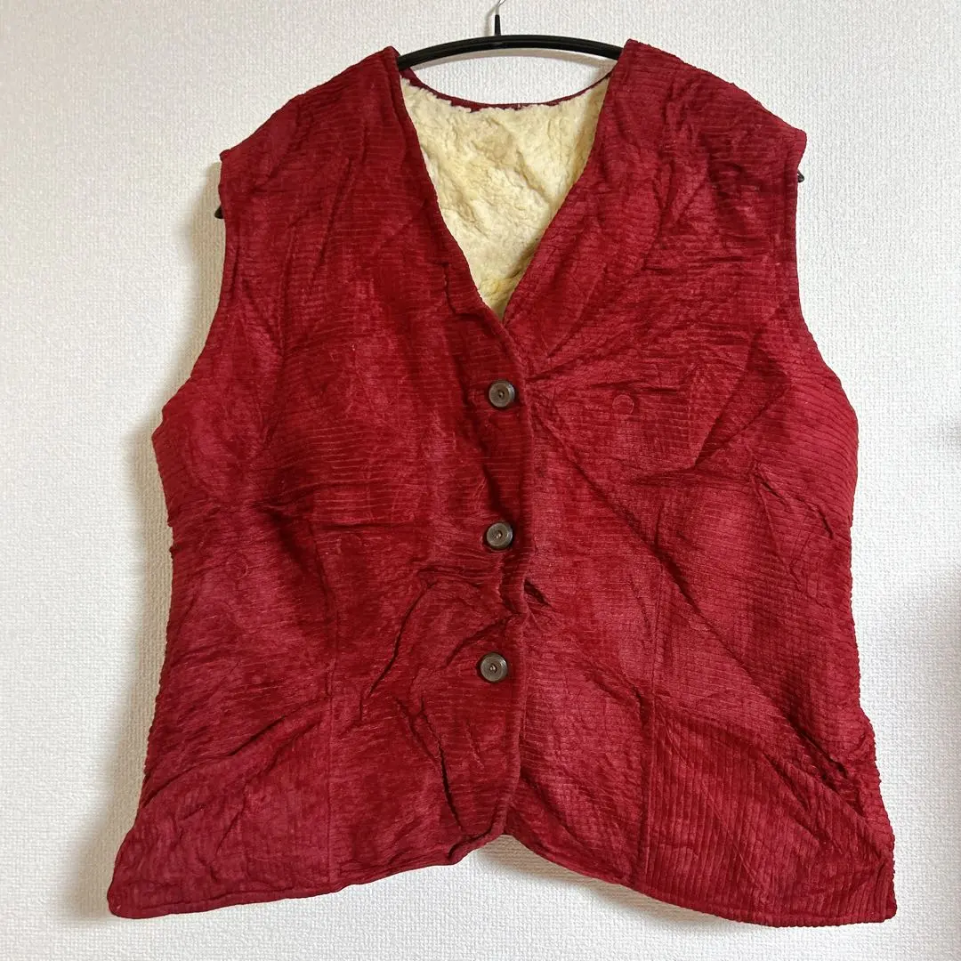 【身幅51cm】赤　コーデュロイベスト　もこもこ　極暖　厚手　外作業　裏ボア