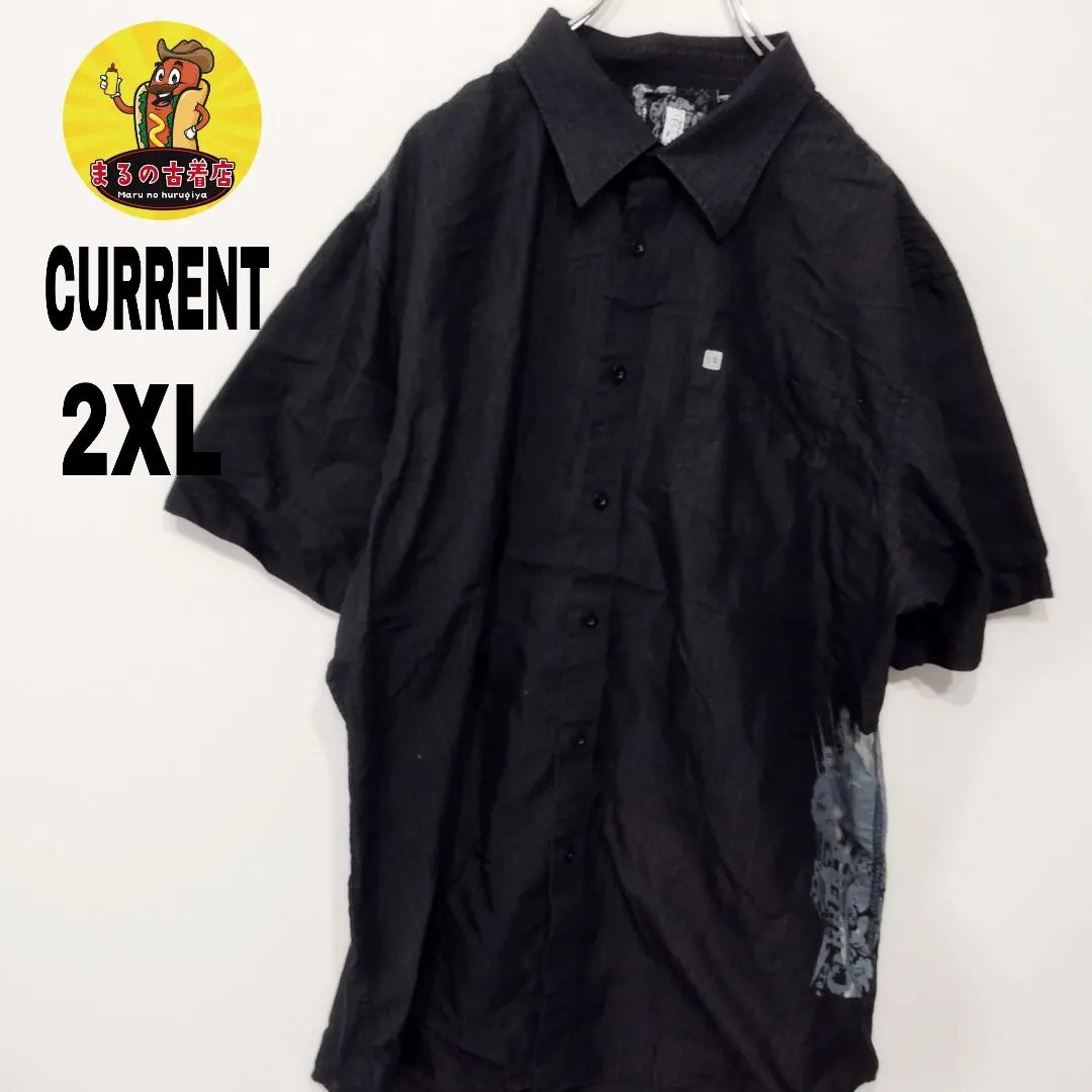 USA古着 CURRENT　半袖ボタンシャツ2XL　ブラック
