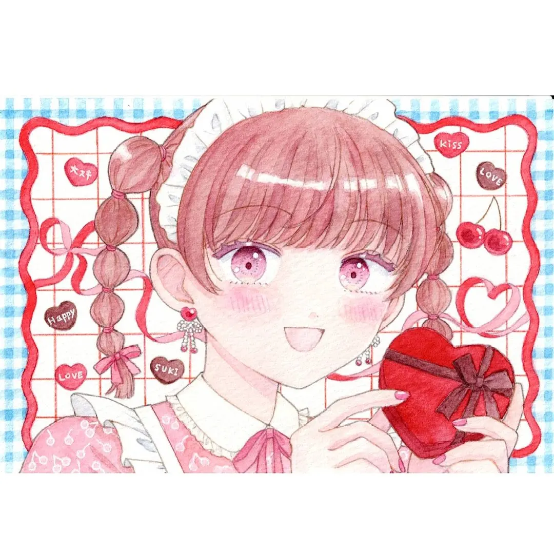 【バレンタイン】手描きイラスト　原画　ポストカードサイズ