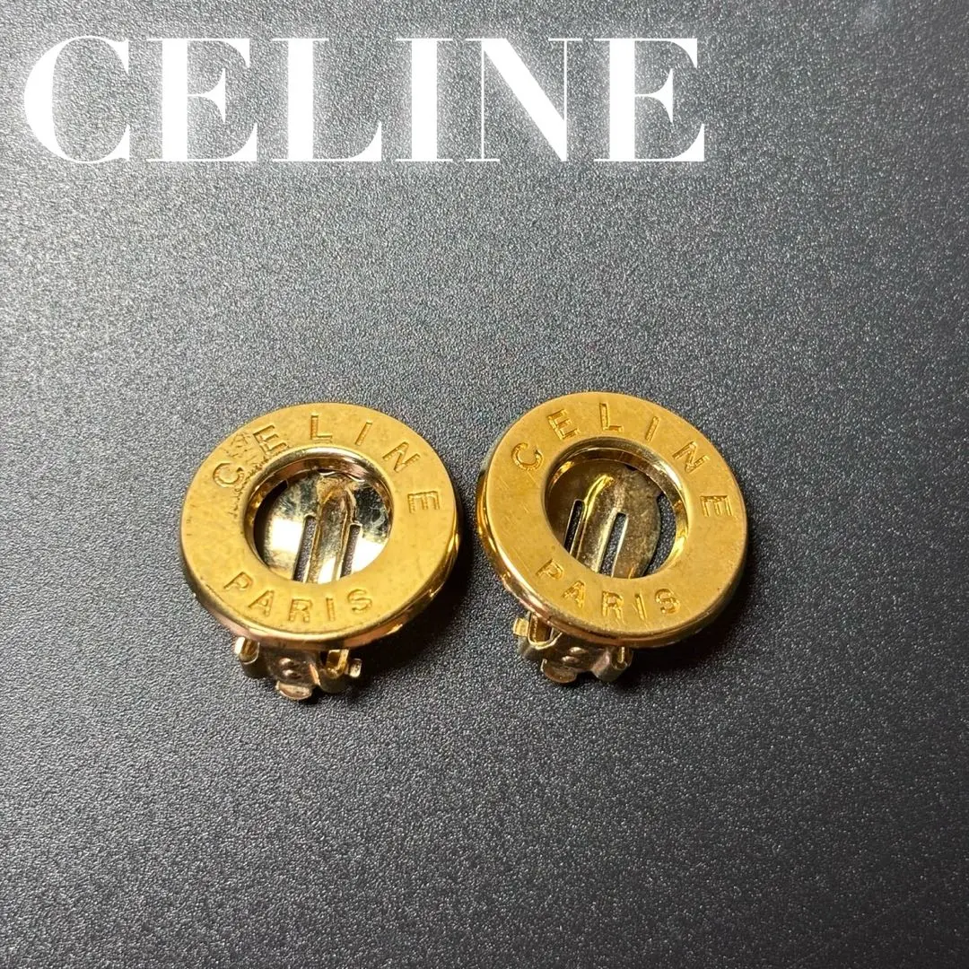 CELINE　オールドセリーヌ　イヤリング　ゴールド　サークル　ロゴ刻印
