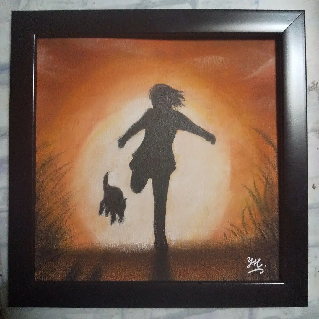 【匿名配送】絵画　「おうちに帰ろう」　額つき