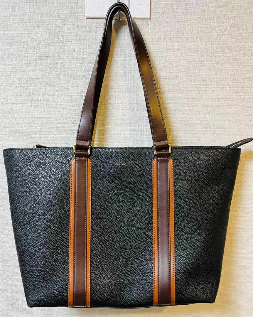 ポールスミス　レザー トートバッグ 黒 茶色　ストライプ　メンズ　レディース