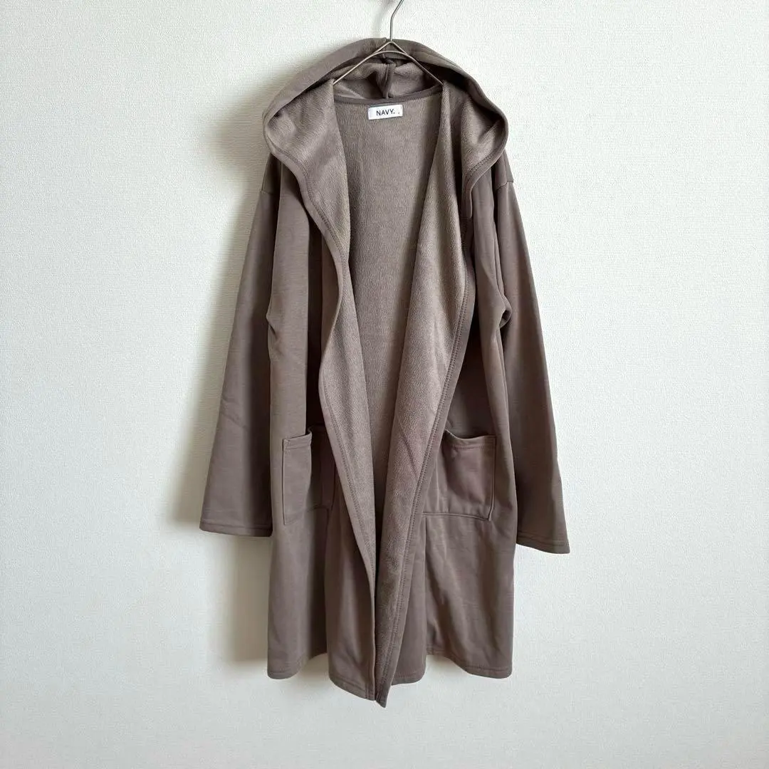ネイビー　フード付き　コート　カーディガン　裏起毛　キレイめカジュアル