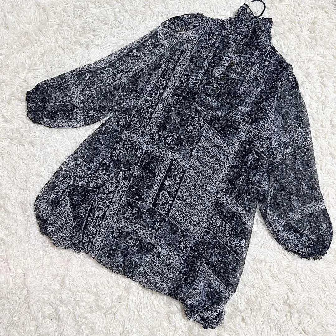 Rose Bowl SALOON✨美品　ブラウス　ペイズリー柄　ブラック　（M）
