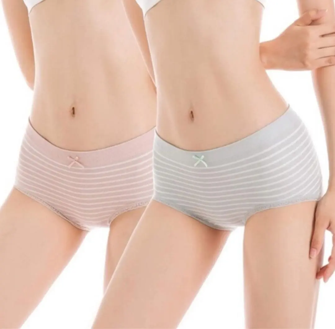 ★ショーツ レディース 綿 シームレス 2枚組 ボーダー